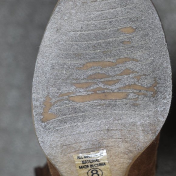 Soda Size 8 Boho Cognac Peep Toe Suede Ankle Booties with Fringe - Picture 8 of 8